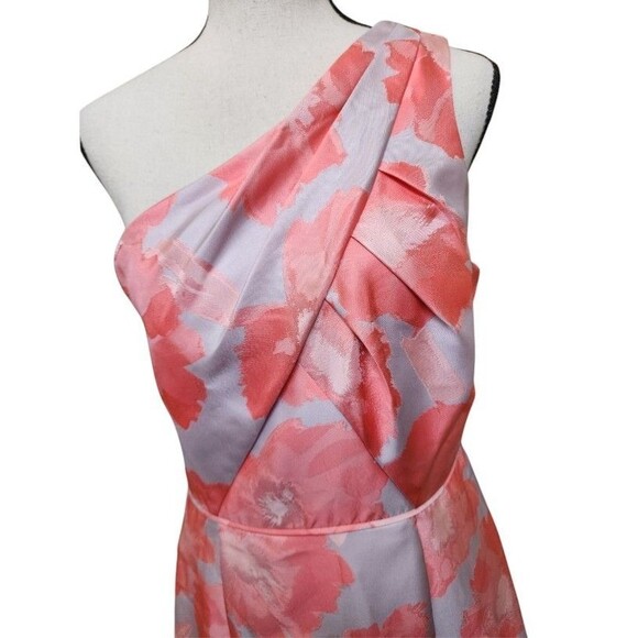 Adrianna Papell Coral Floral Jacquard Midi One Shoulder Size 6 NWT MSRP $229 - Picture 2 of 16